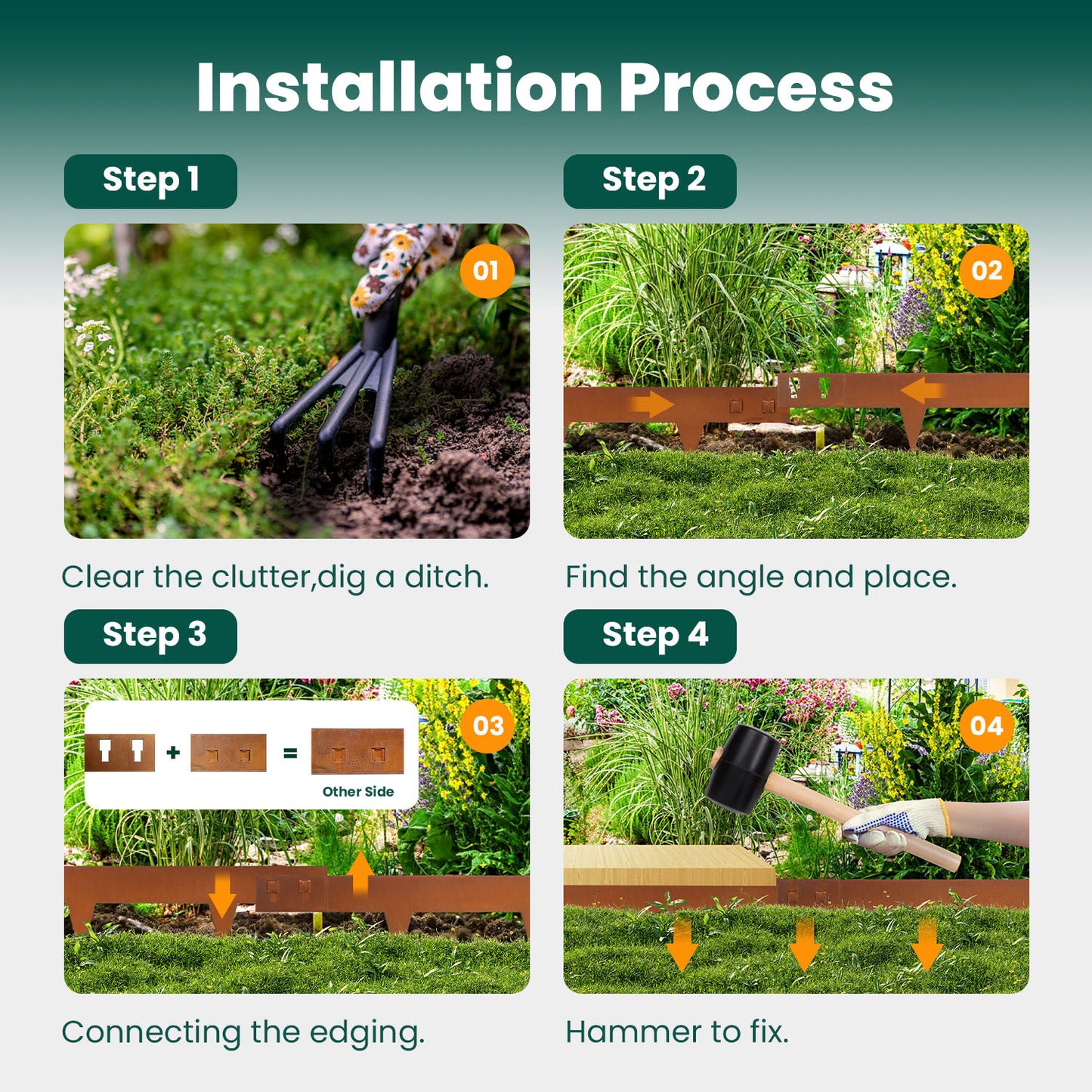 Rust Corten Steel Buckle Edging (6 Pieces)