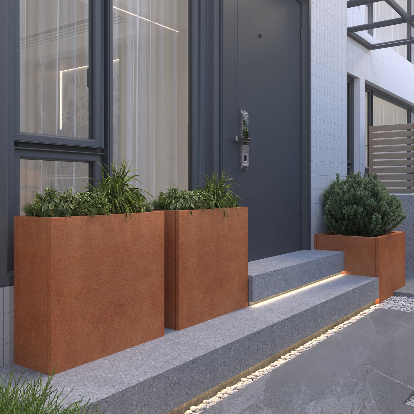 Rectangular Corten Steel Planter With Partition