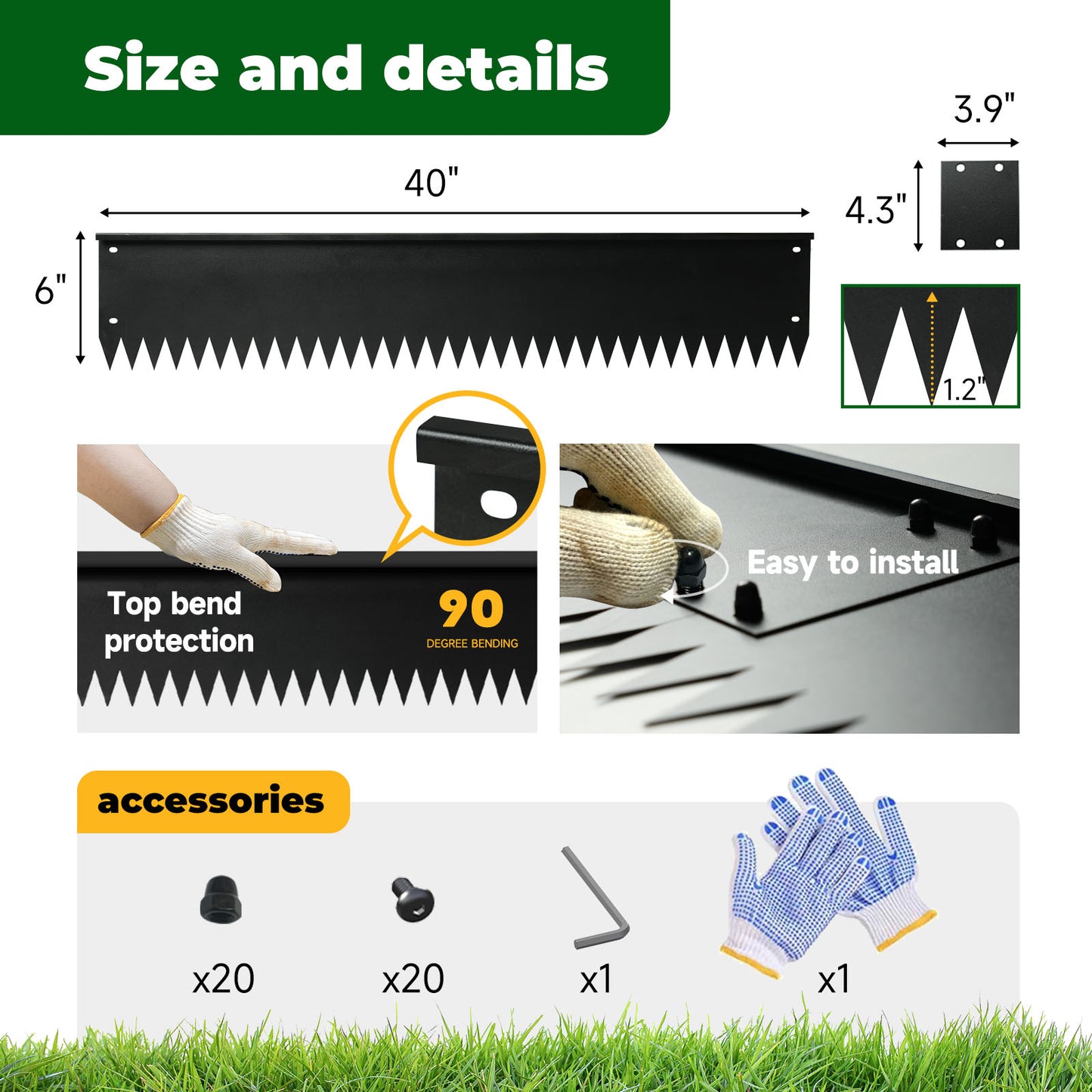 Top Bent Black Edging 6 Pieces