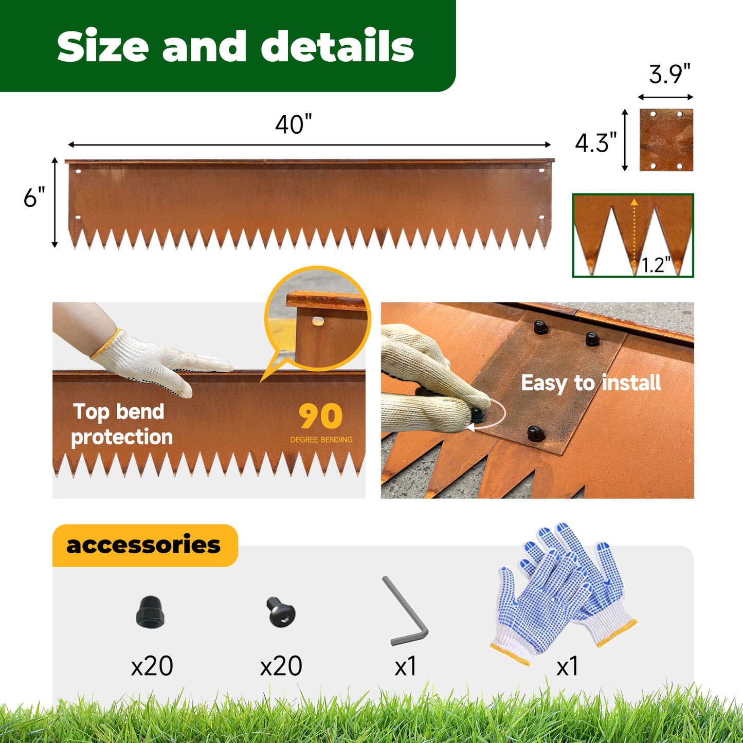 Top Bent Steel Edging 6 Pieces