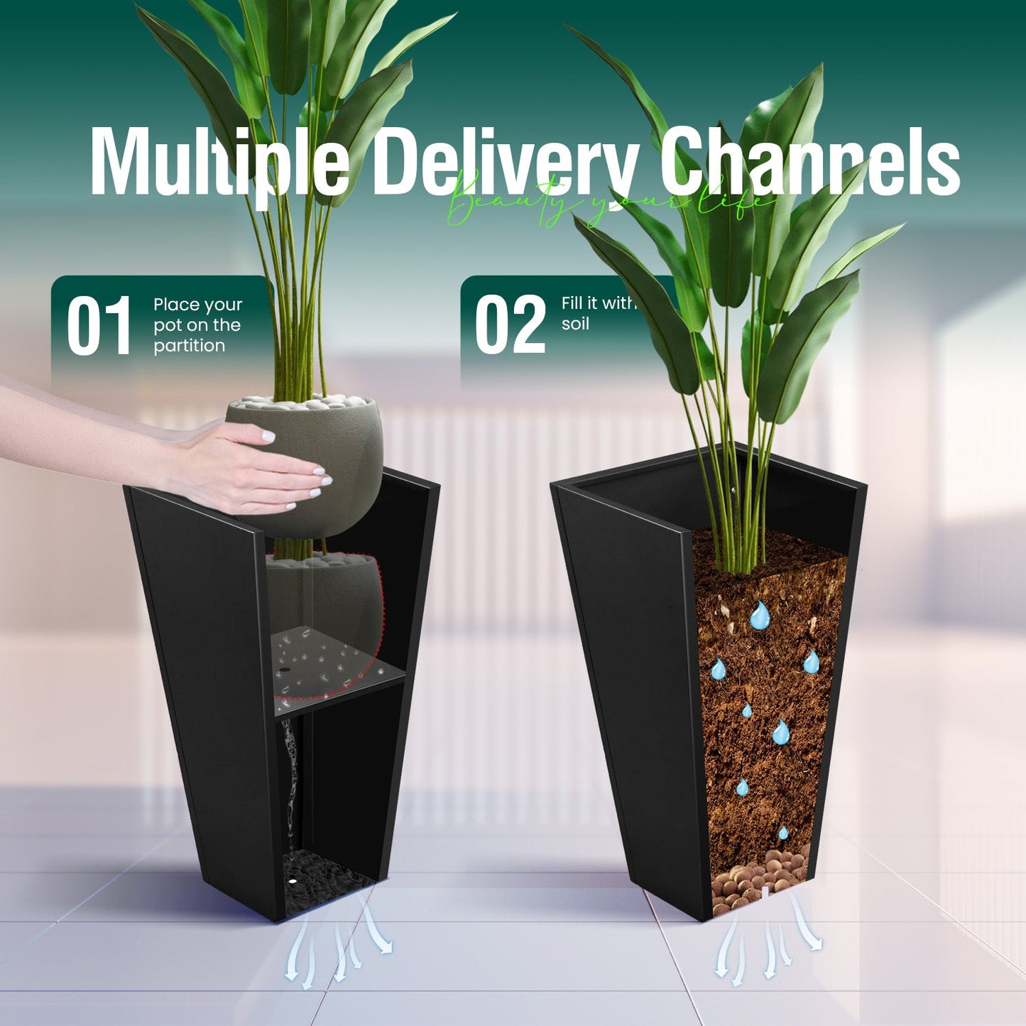 Trapezoid Spray Painting Planter With Partition
