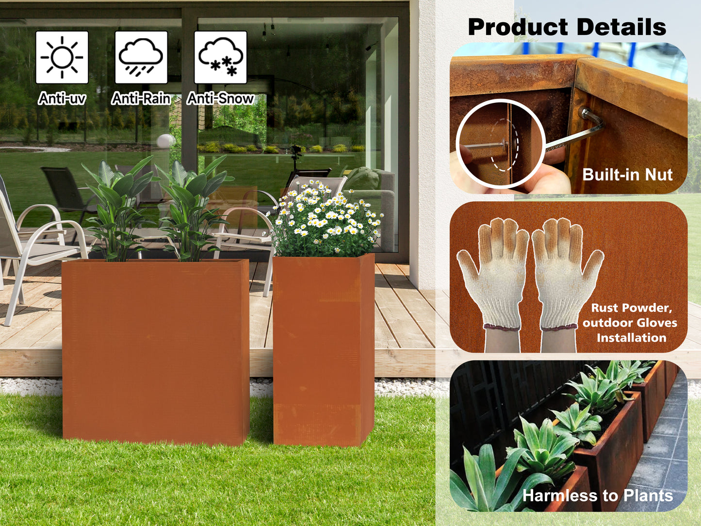 Rectangular Corten Steel Planter With Partition