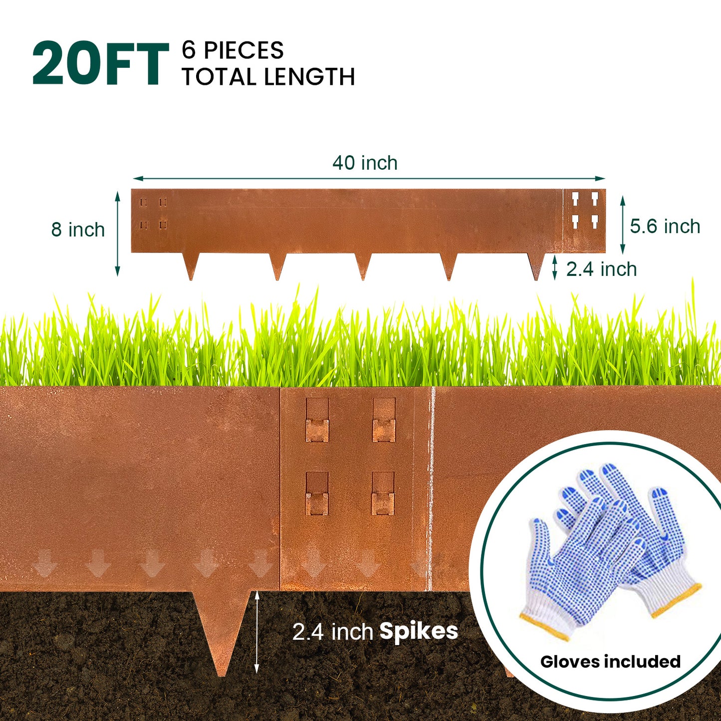 Corten Steel Edging Single Tooth 6 Pieces