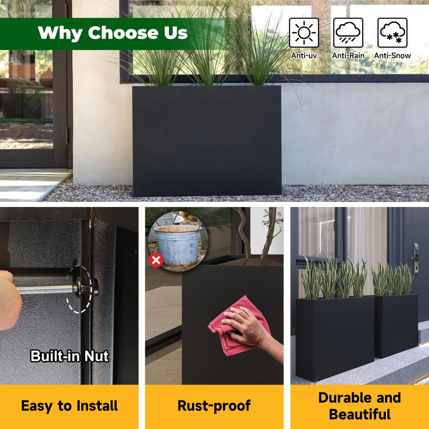 Rectangular Powder Coating Planter With Partition