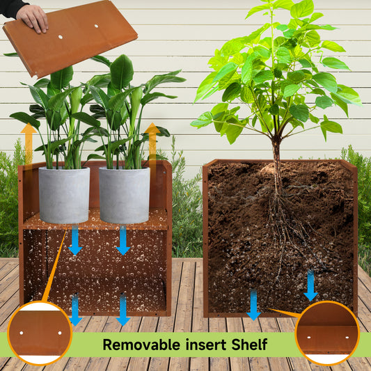 Rectangular Corten Steel Planter With Partition