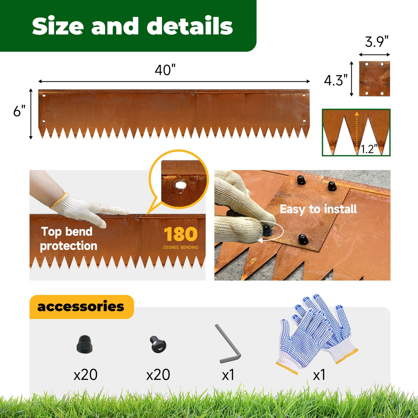 Top Bent Steel Edging 6 Pieces
