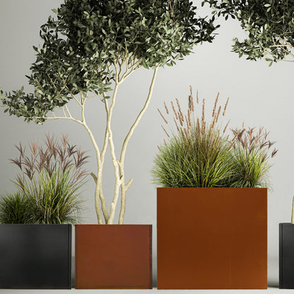 Rectangular Corten Steel Planter With Partition