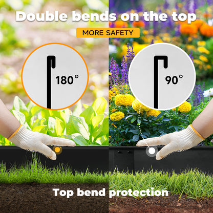 Gardening tool with double bends on top for safety, shown in a garden setting.