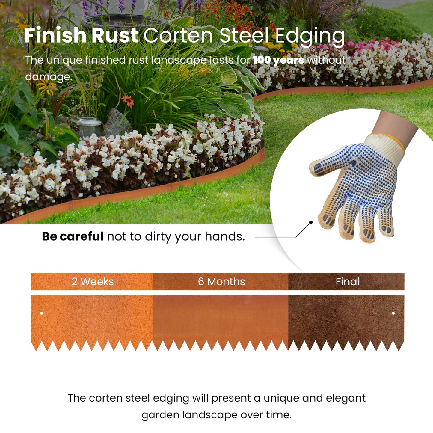 Durable Weathering Steel Landscape Edging Set (6 Pieces)