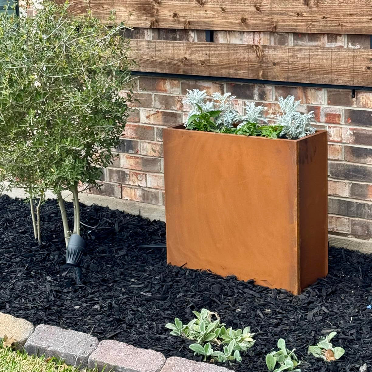 Rectangular Corten Steel Planter With Partition
