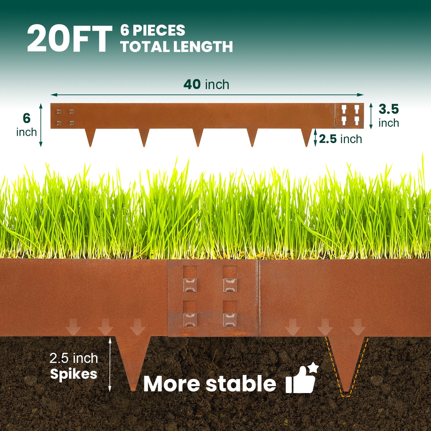 Rust Corten Steel Buckle Edging (6 Pieces)
