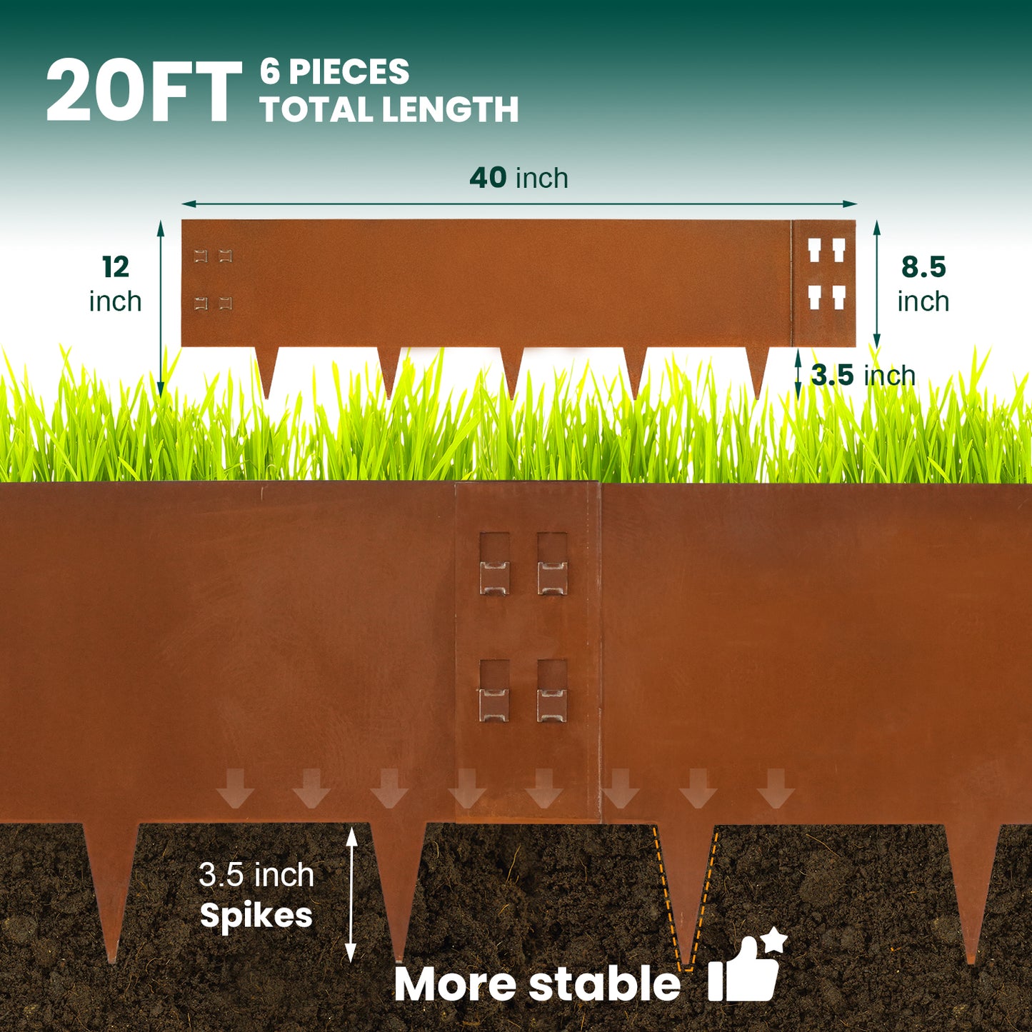 Rust Corten Steel Buckle Edging (6 Pieces)