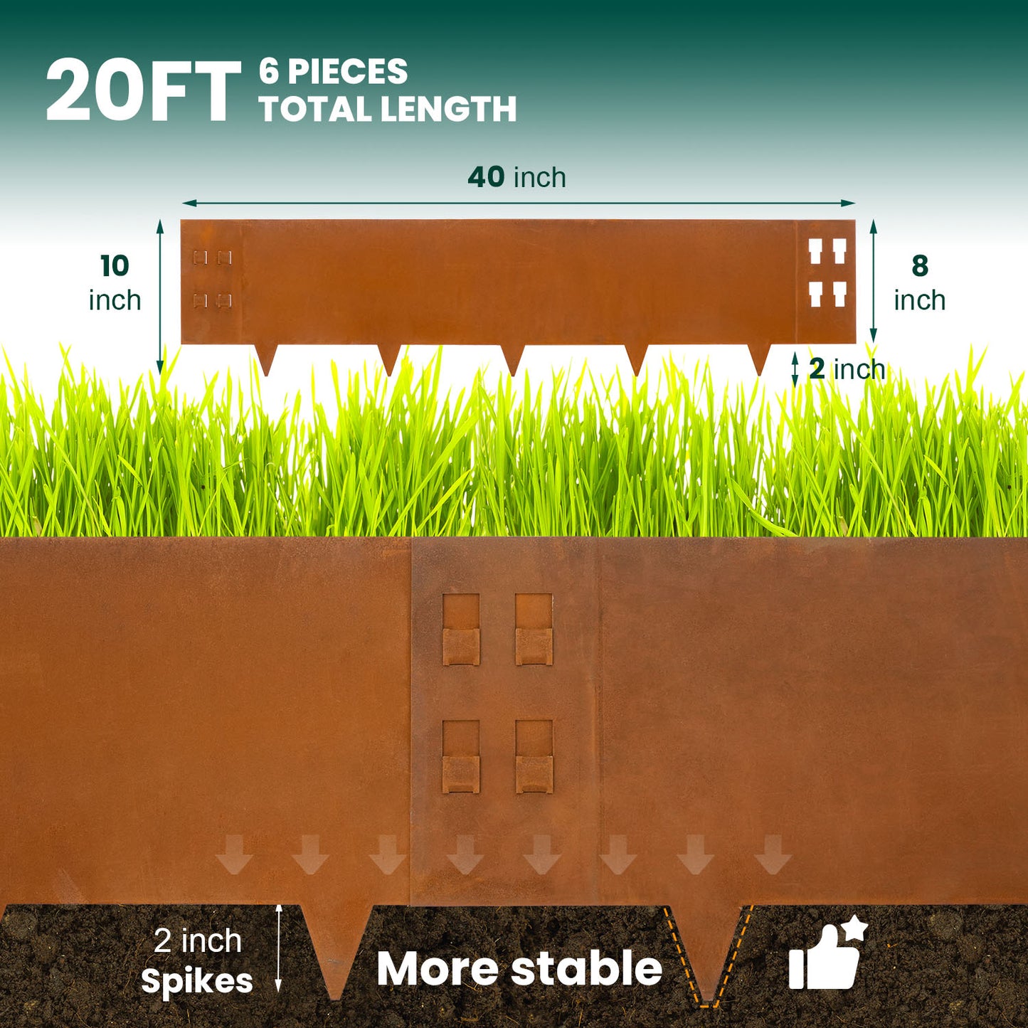 Rust Corten Steel Buckle Edging (6 Pieces)