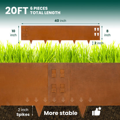 Rust Corten Steel Buckle Edging (6 Pieces)