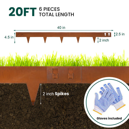 Rust Corten Steel Buckle Edging (6 Pieces)